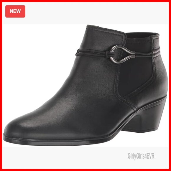 Naturalizer Wallis Western Leather Ankle Booties Womens 6  Black Leather Ankle Boots with Side Zipper, Block Heel, Padded Insole